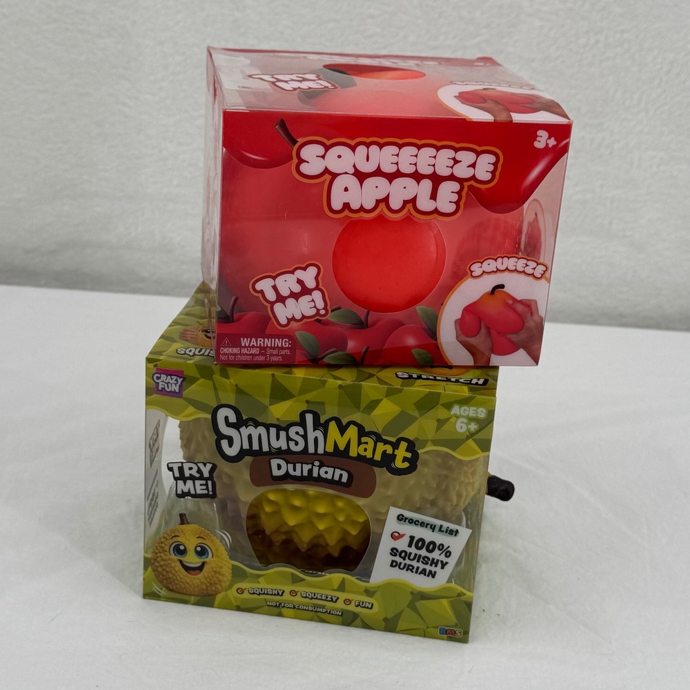 (2) RMS Crazy Fun SmushMart Durian & Squeeeeze Apple Fruit Squishy XL Fidget Toy